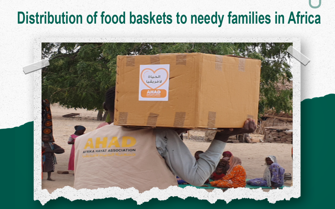 Distribution of food baskets to families in need in Africa